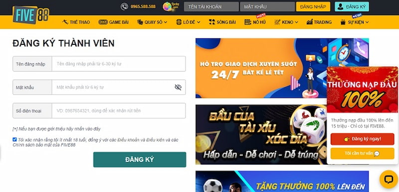 Five88 Đăng ký tài khoản tại Five88