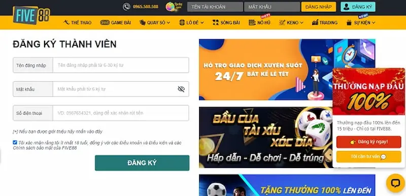 Đăng ký tài khoản tại Five88