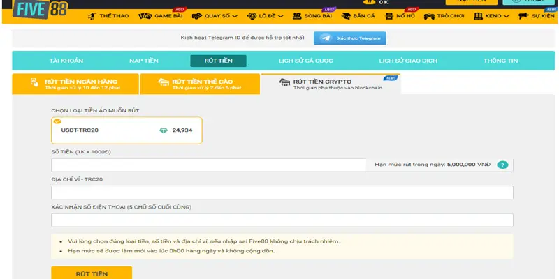 Hướng dẫn cách rút tiền Five88 nhanh chóng cho tân thủ
